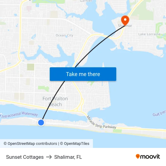 Sunset Cottages to Shalimar, FL map