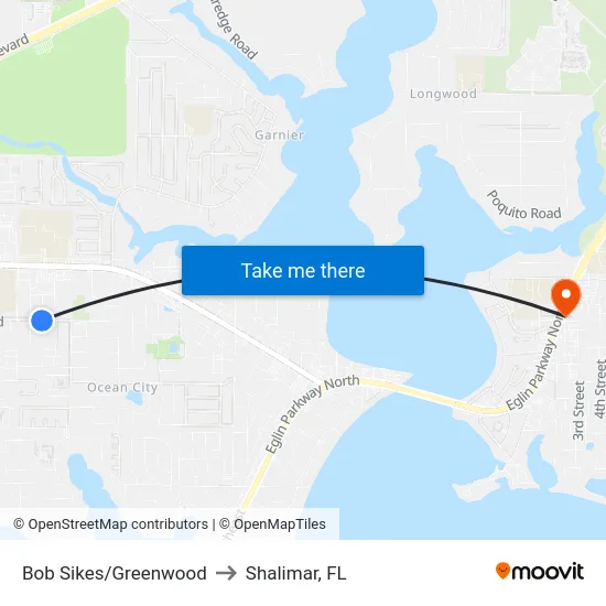Bob Sikes/Greenwood to Shalimar, FL map