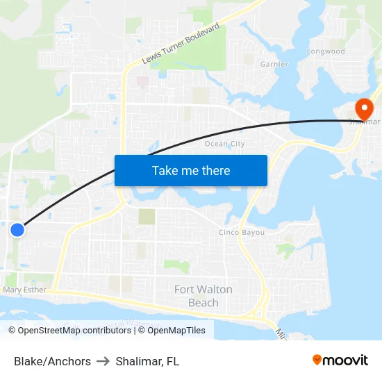 Blake/Anchors to Shalimar, FL map