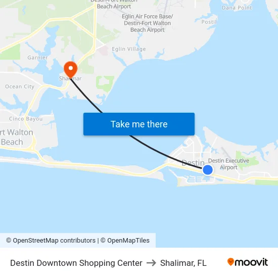 Destin Downtown Shopping Center to Shalimar, FL map