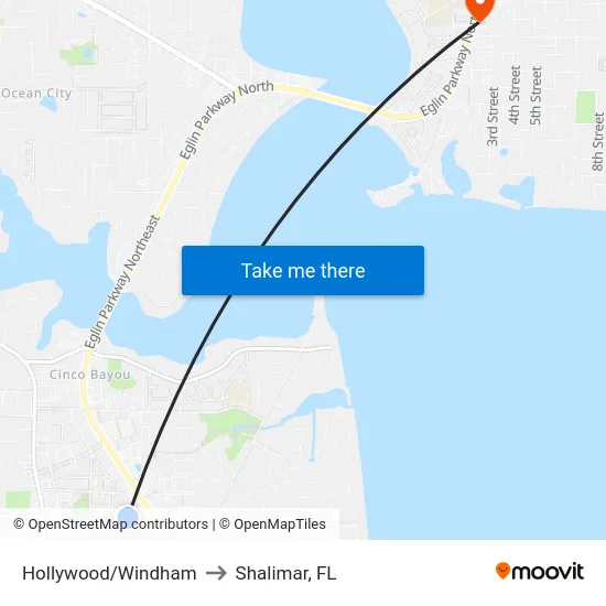 Hollywood/Windham to Shalimar, FL map