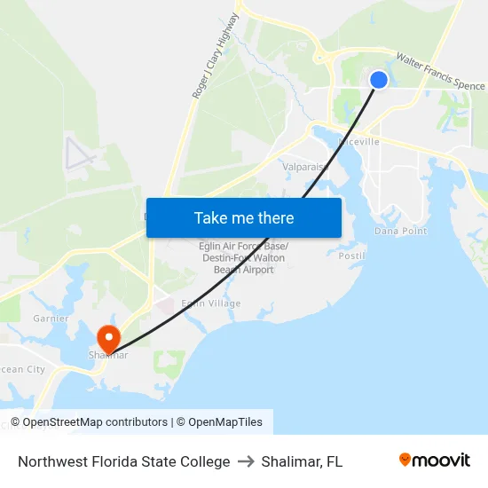 Northwest Florida State College to Shalimar, FL map