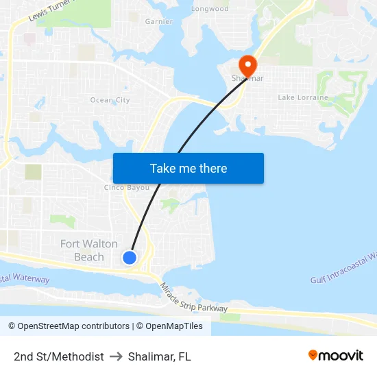 2nd St/Methodist to Shalimar, FL map