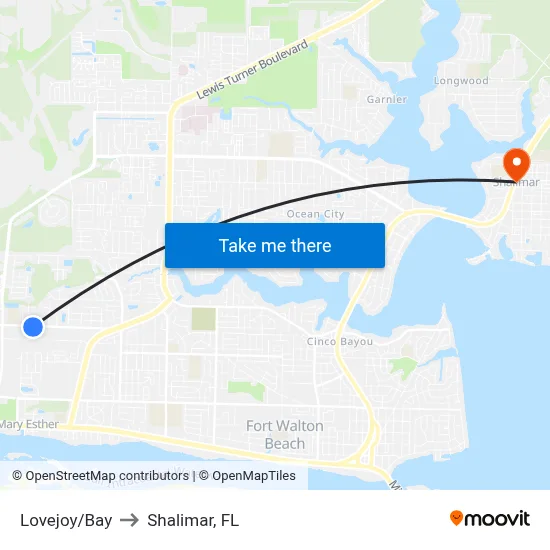 Lovejoy/Bay to Shalimar, FL map