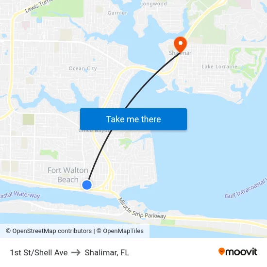 1st St/Shell Ave to Shalimar, FL map