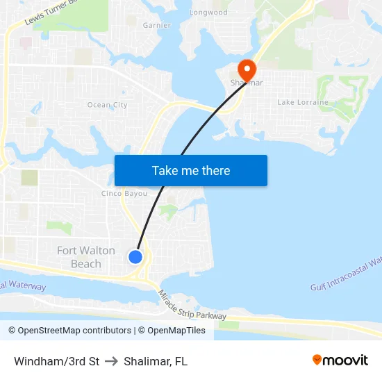 Windham/3rd St to Shalimar, FL map