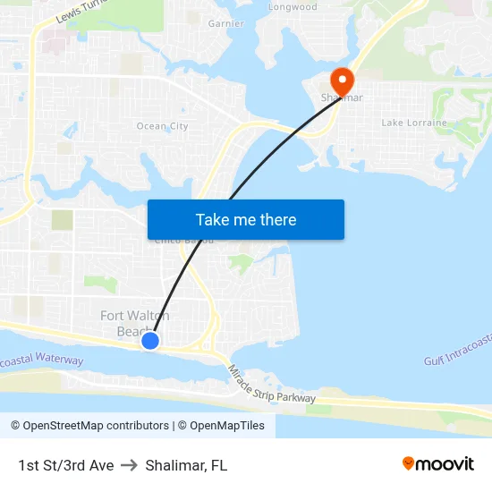 1st St/3rd Ave to Shalimar, FL map