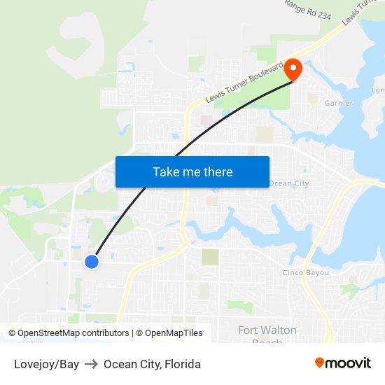 Lovejoy/Bay to Ocean City, Florida map