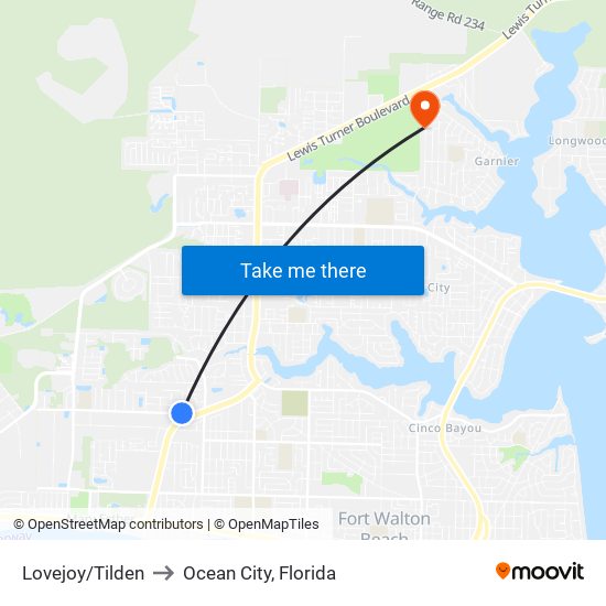 Lovejoy/Tilden to Ocean City, Florida map