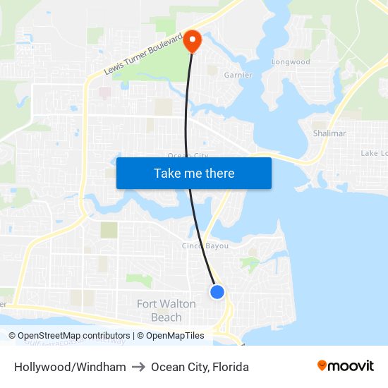 Hollywood/Windham to Ocean City, Florida map