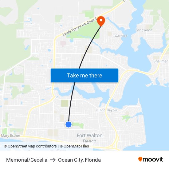 Memorial/Cecelia to Ocean City, Florida map