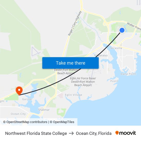 Northwest Florida State College to Ocean City, Florida map