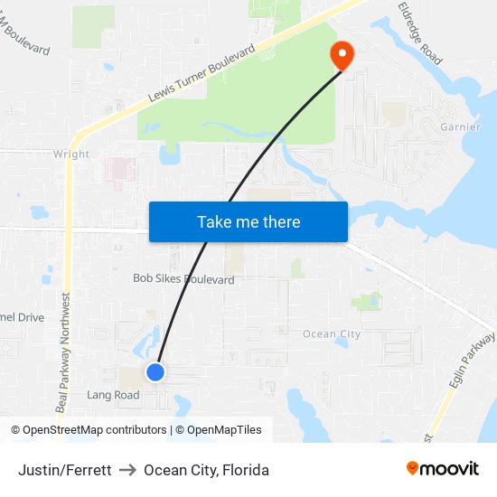 Justin/Ferrett to Ocean City, Florida map