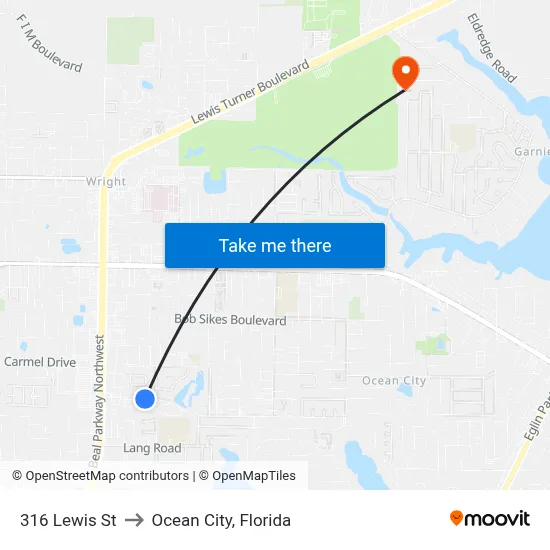 316 Lewis St to Ocean City, Florida map