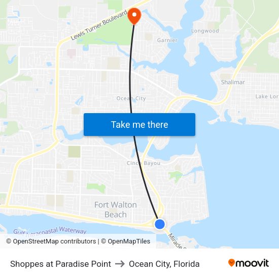 Shoppes at Paradise Point to Ocean City, Florida map