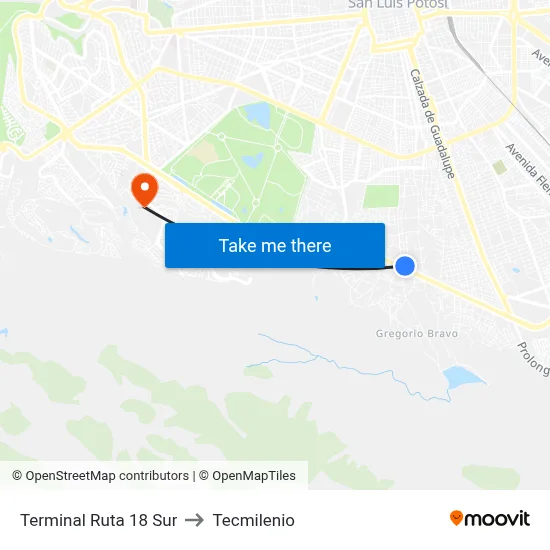 Terminal Ruta 18 Sur to Tecmilenio map