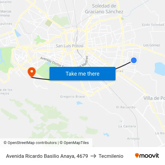 Avenida Ricardo Basilio Anaya, 4679 to Tecmilenio map