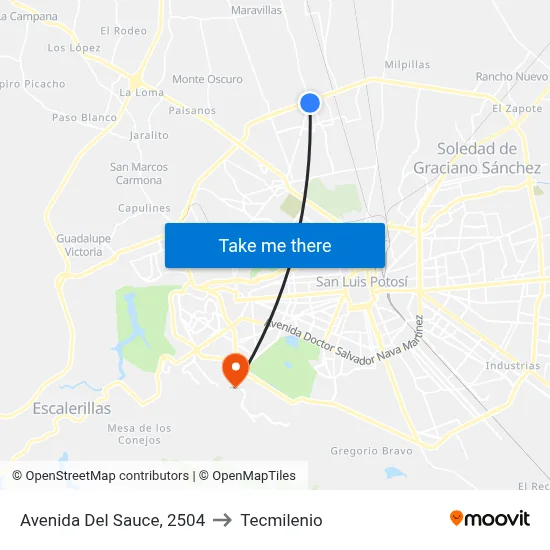 Avenida Del Sauce, 2504 to Tecmilenio map