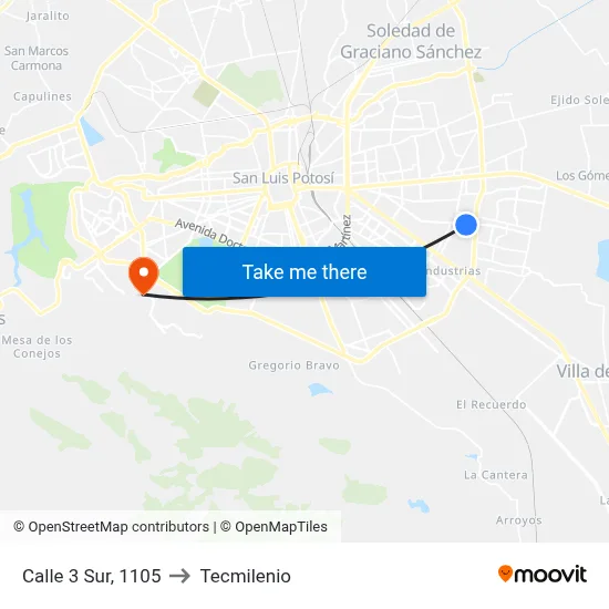 Calle 3 Sur, 1105 to Tecmilenio map
