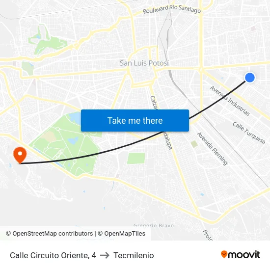 Calle Circuito Oriente, 4 to Tecmilenio map