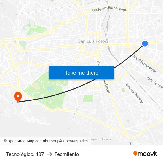 Tecnológico, 407 to Tecmilenio map