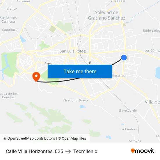 Calle Villa Horizontes, 625 to Tecmilenio map
