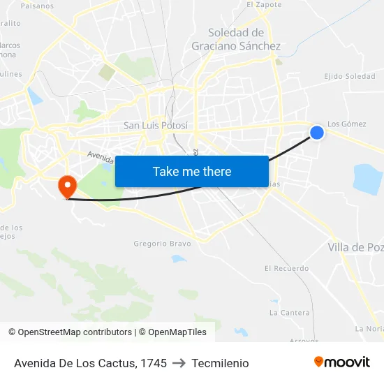 Avenida De Los Cactus, 1745 to Tecmilenio map