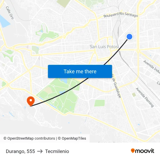 Durango, 555 to Tecmilenio map