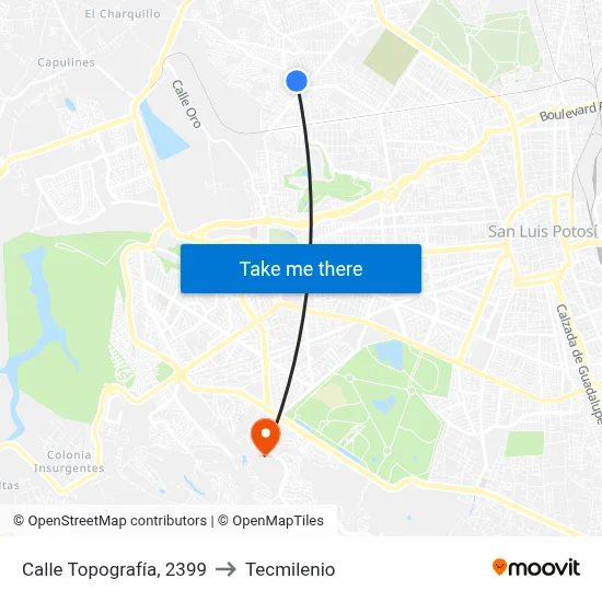 Calle Topografía, 2399 to Tecmilenio map