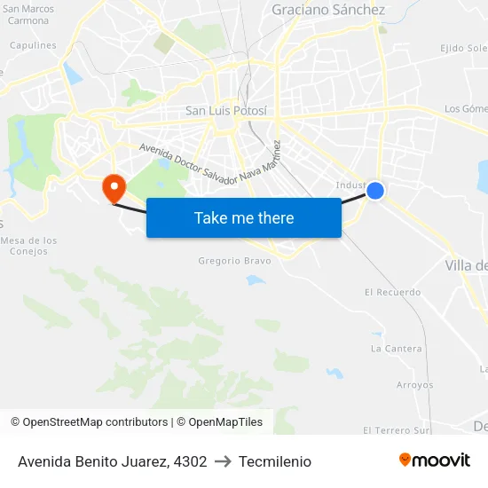 Avenida Benito Juarez, 4302 to Tecmilenio map