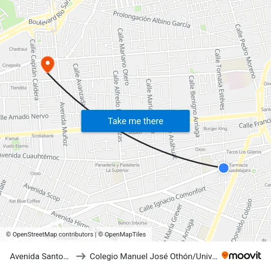 Avenida Santos Degollado 503 to Colegio Manuel José Othón / Universidad Del Centro De México map