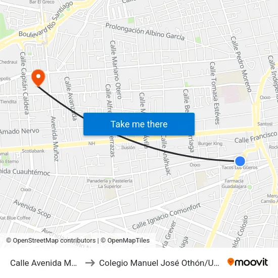 Calle Avenida Mariano Jiménez 266 to Colegio Manuel José Othón / Universidad Del Centro De México map