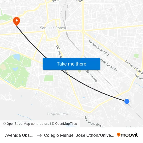 Avenida Observatorio, 165 to Colegio Manuel José Othón / Universidad Del Centro De México map