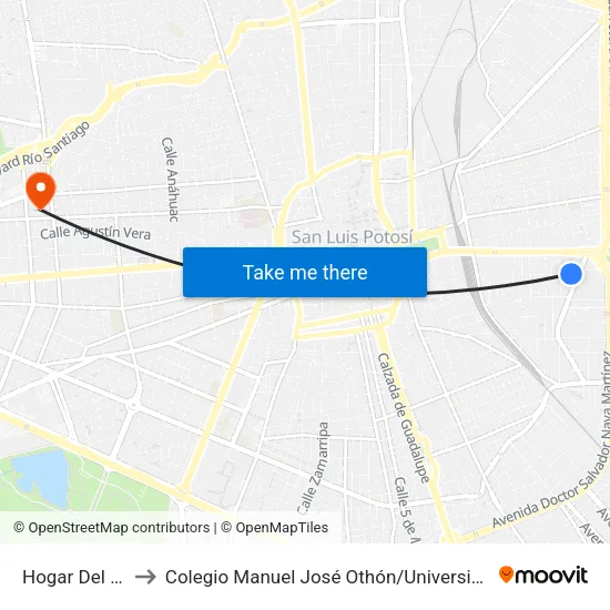 Hogar Del Niño, 285 to Colegio Manuel José Othón / Universidad Del Centro De México map