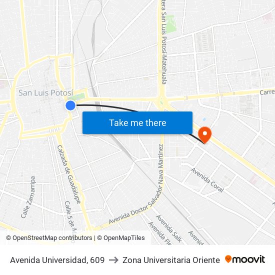 Avenida Universidad, 609 to Zona Universitaria Oriente map