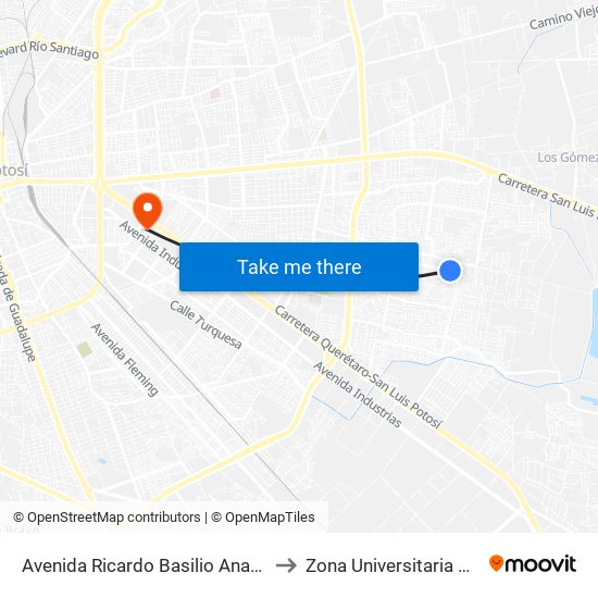Avenida Ricardo Basilio Anaya, 4731 to Zona Universitaria Oriente map