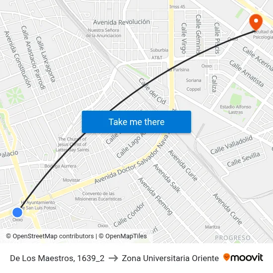 De Los Maestros, 1639_2 to Zona Universitaria Oriente map