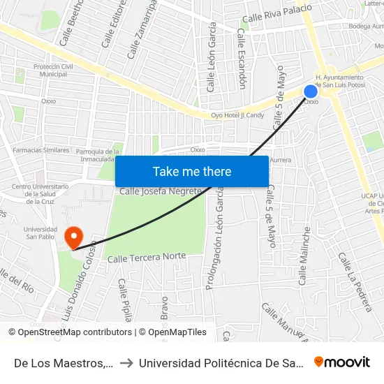 De Los Maestros, 1639_2 to Universidad Politécnica De San Luis Potosí map