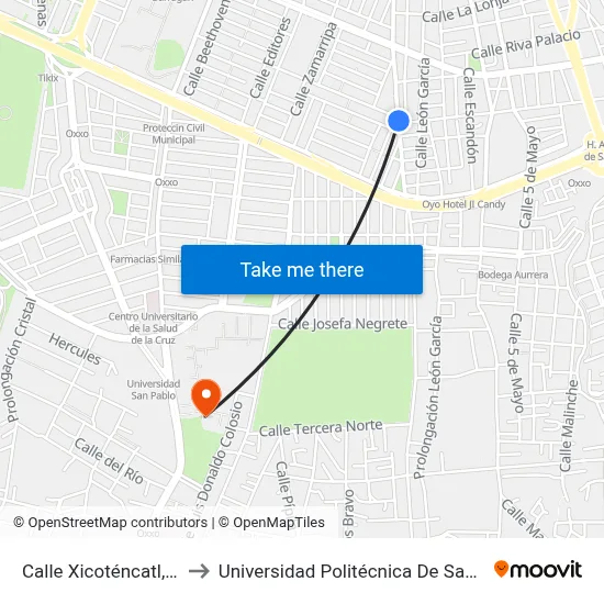 Calle Xicoténcatl, 1735_3 to Universidad Politécnica De San Luis Potosí map