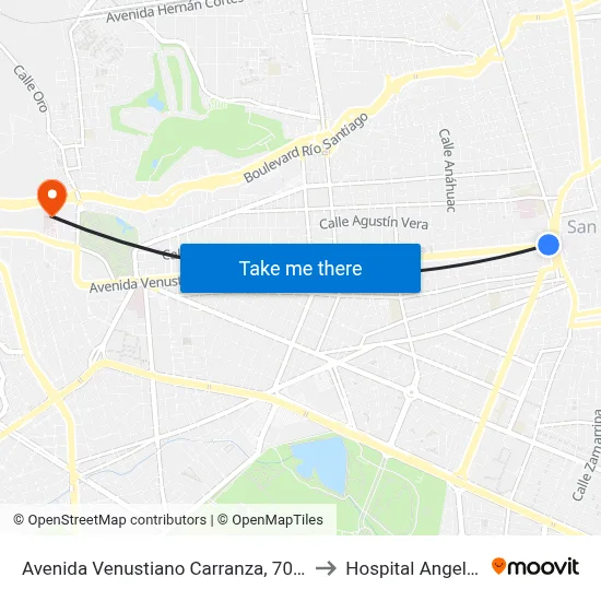 Avenida Venustiano Carranza, 700a to Hospital Angeles map