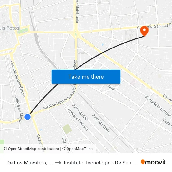 De Los Maestros, 1639_2 to Instituto Tecnológico De San Luis Potosí map