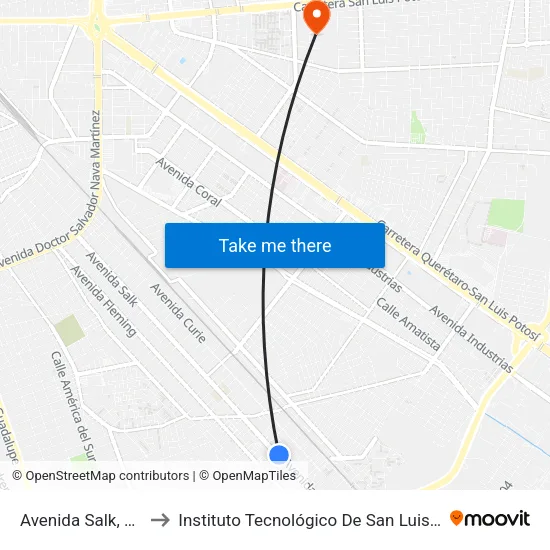 Avenida Salk, 2897 to Instituto Tecnológico De San Luis Potosí map
