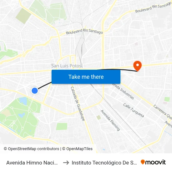Avenida Himno Nacional, 2090_7 to Instituto Tecnológico De San Luis Potosí map