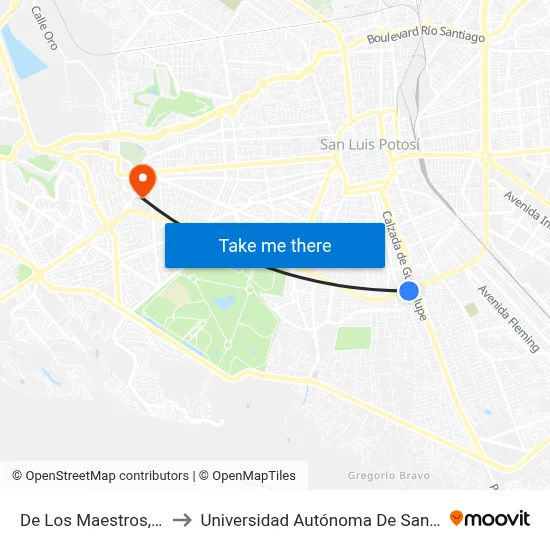 De Los Maestros, 1639_2 to Universidad Autónoma De San Luis Potosí map