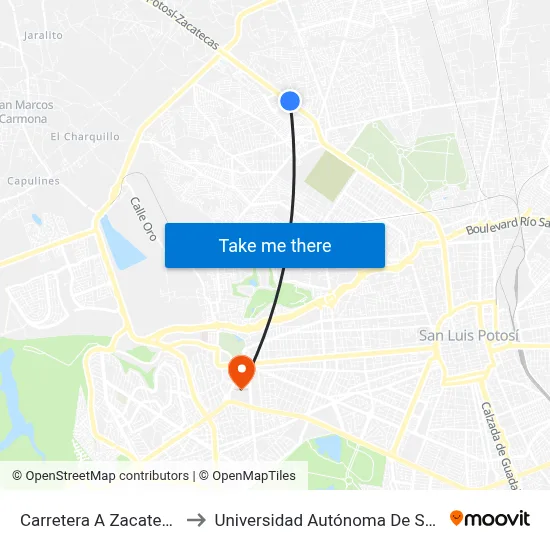 Carretera A Zacatecas, 340_3 to Universidad Autónoma De San Luis Potosí map