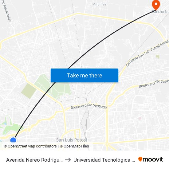 Avenida Nereo Rodríguez Barragán, 995 to Universidad Tecnológica De San Luis Potosí map