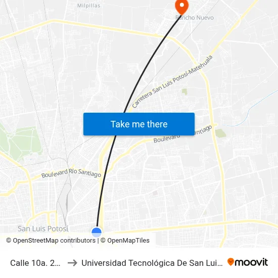 Calle 10a. 220_9 to Universidad Tecnológica De San Luis Potosí map