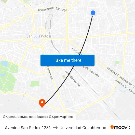 Avenida San Pedro, 1281 to Universidad Cuauhtemoc map