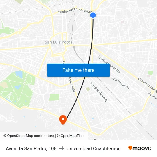 Avenida San Pedro, 108 to Universidad Cuauhtemoc map