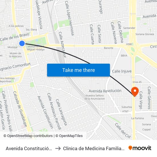 Avenida Constitución, 300 to Clinica de Medicina Familiar Issste map